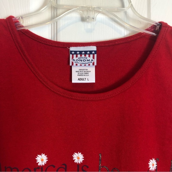 Genuine Sonoma Jean Company Vintage Red AMERICA IS BEAUTIFUL Sleeves Top. Size L - Picture 2 of 9